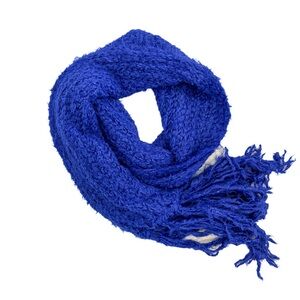 Platania Made in Italy Royal Blue Textured Knit Long Scarf 170” Bouclé Fringe